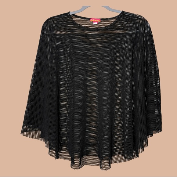Kate Mack Tops - 90s Whimsigoth Dark Fairy Black Mesh Fishnet Cape Sheer Y2K Goth Layer One Size